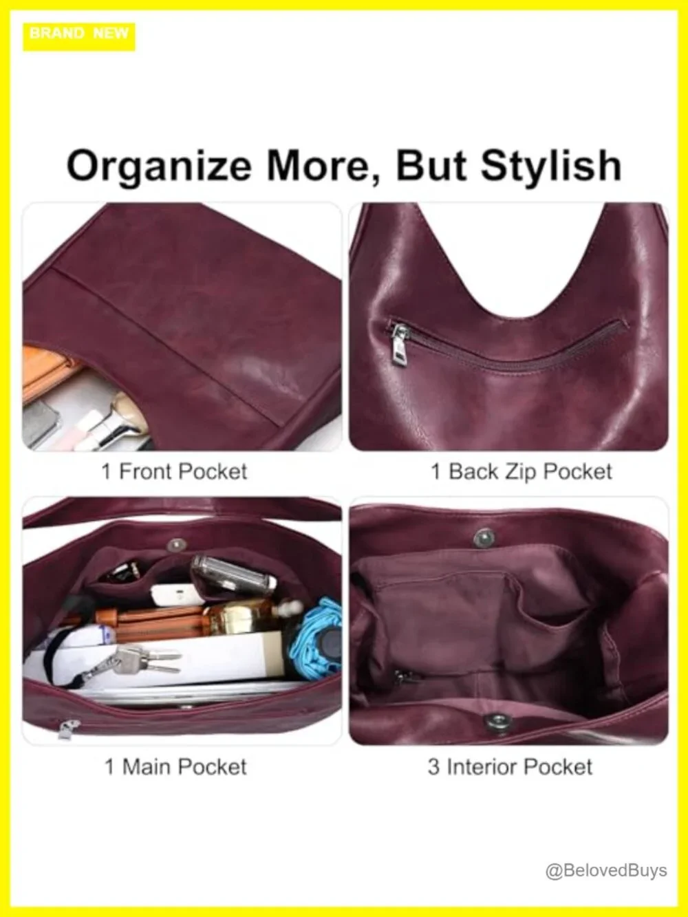 Slouchy Hobo Bag Vegan Leather Shoulder Tote Handbag